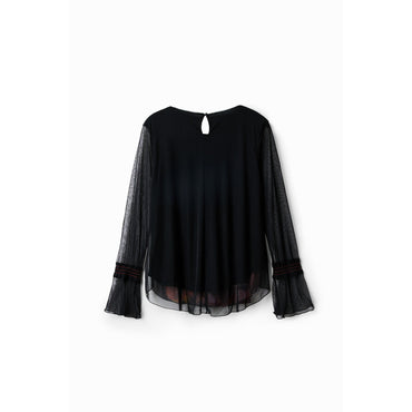 Women Knit T-Shirt Long Sleeve - Black
