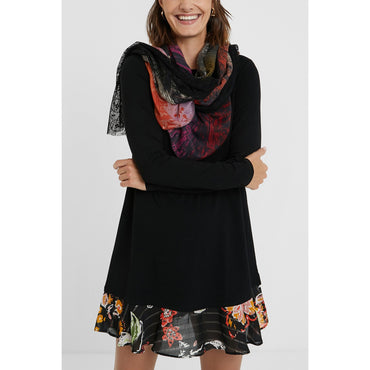 Women Fabric Rectangle Foulard - Black