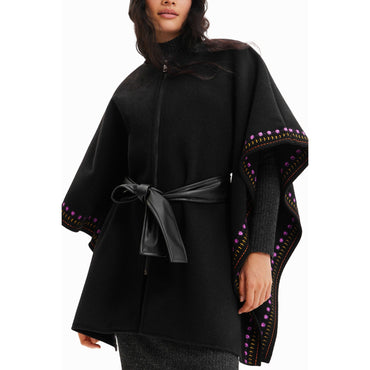 Women Fabric Ponchos - Black