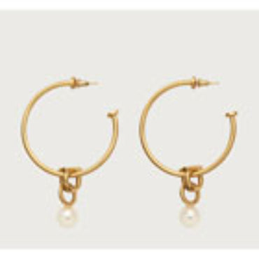 Gancini 3D Earrings with Synthetic Pearl - Antique Gold