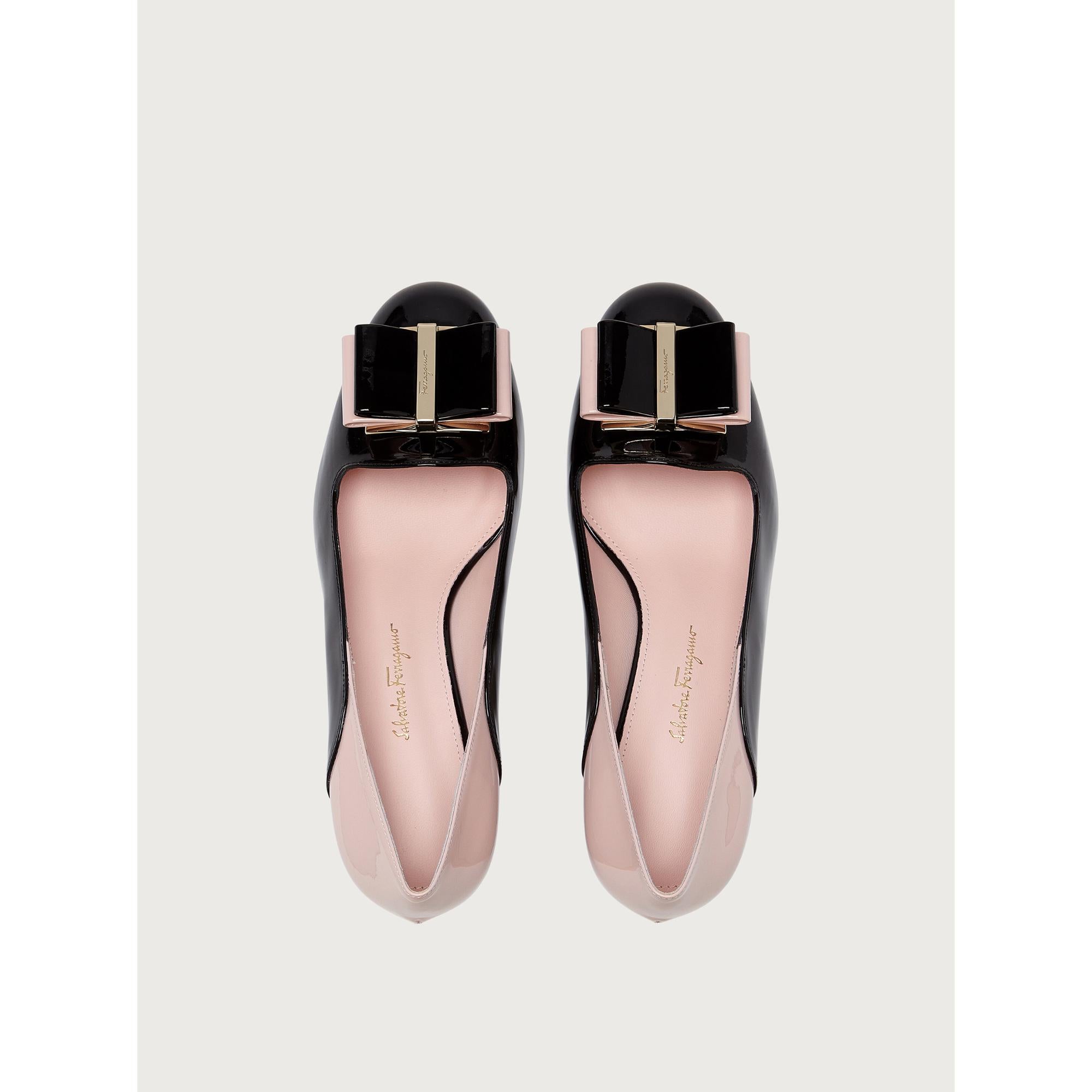 Double Bow Pump Shoes - Pink/Black