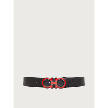 Reversible and Adjustable Gancini Belt - Lipstick Red/Black