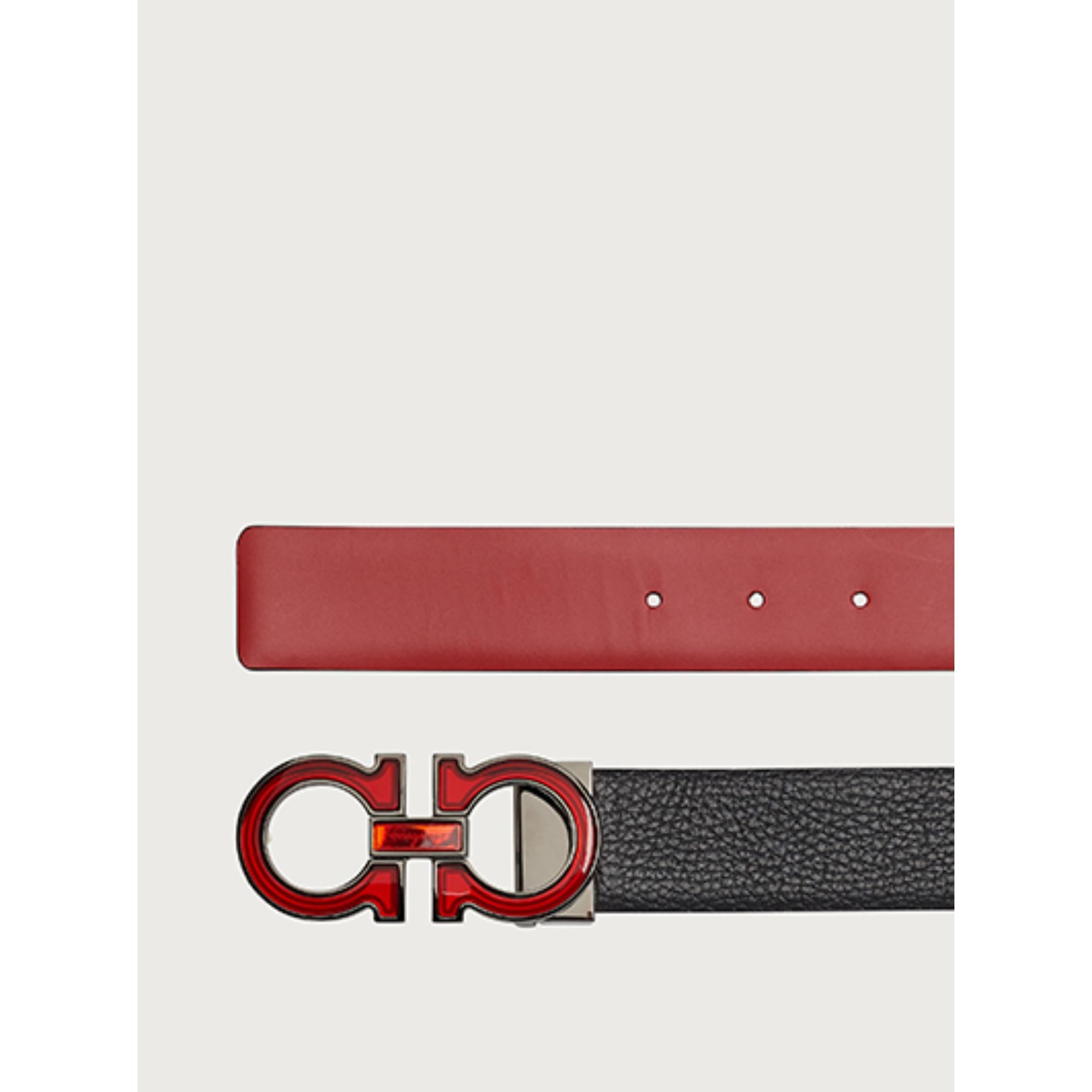 Reversible and Adjustable Gancini Belt - Lipstick Red/Black