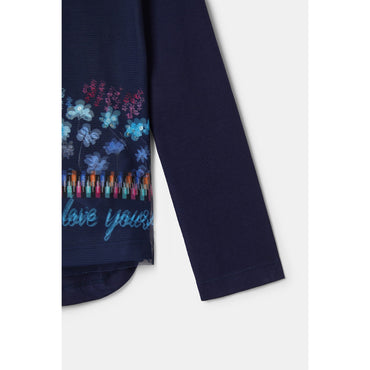 Girl Knit T-Shirt Long Sleeve - Blue