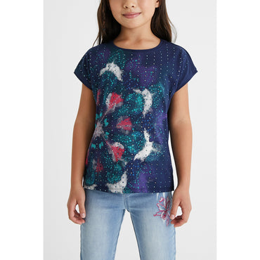 Girl Knit T-Shirt Short Sleeve - Blue