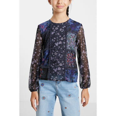 Girl Knit T-Shirt Long Sleeve - Blue