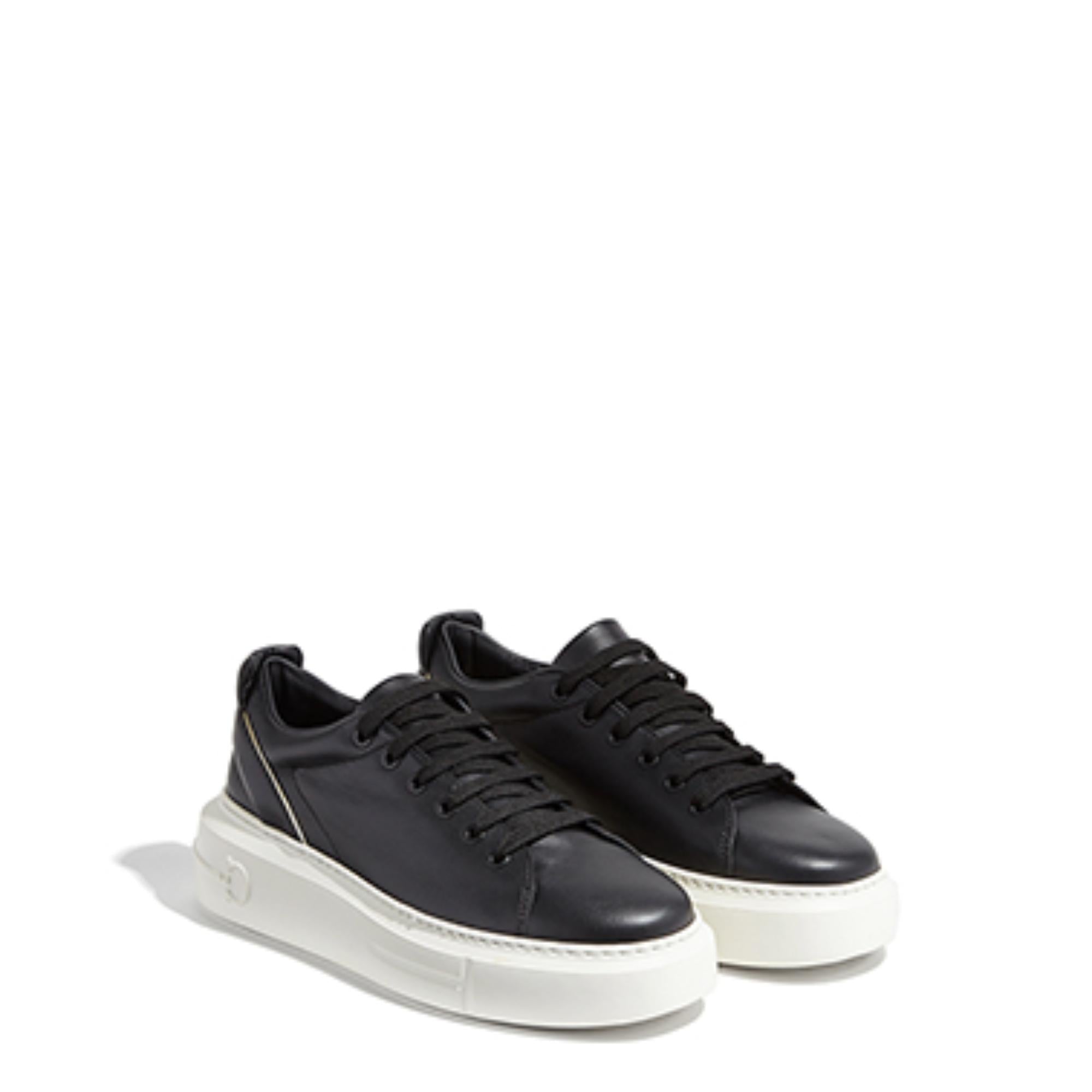 Gancini Sneaker in Calf Leather - Black/Vanilla