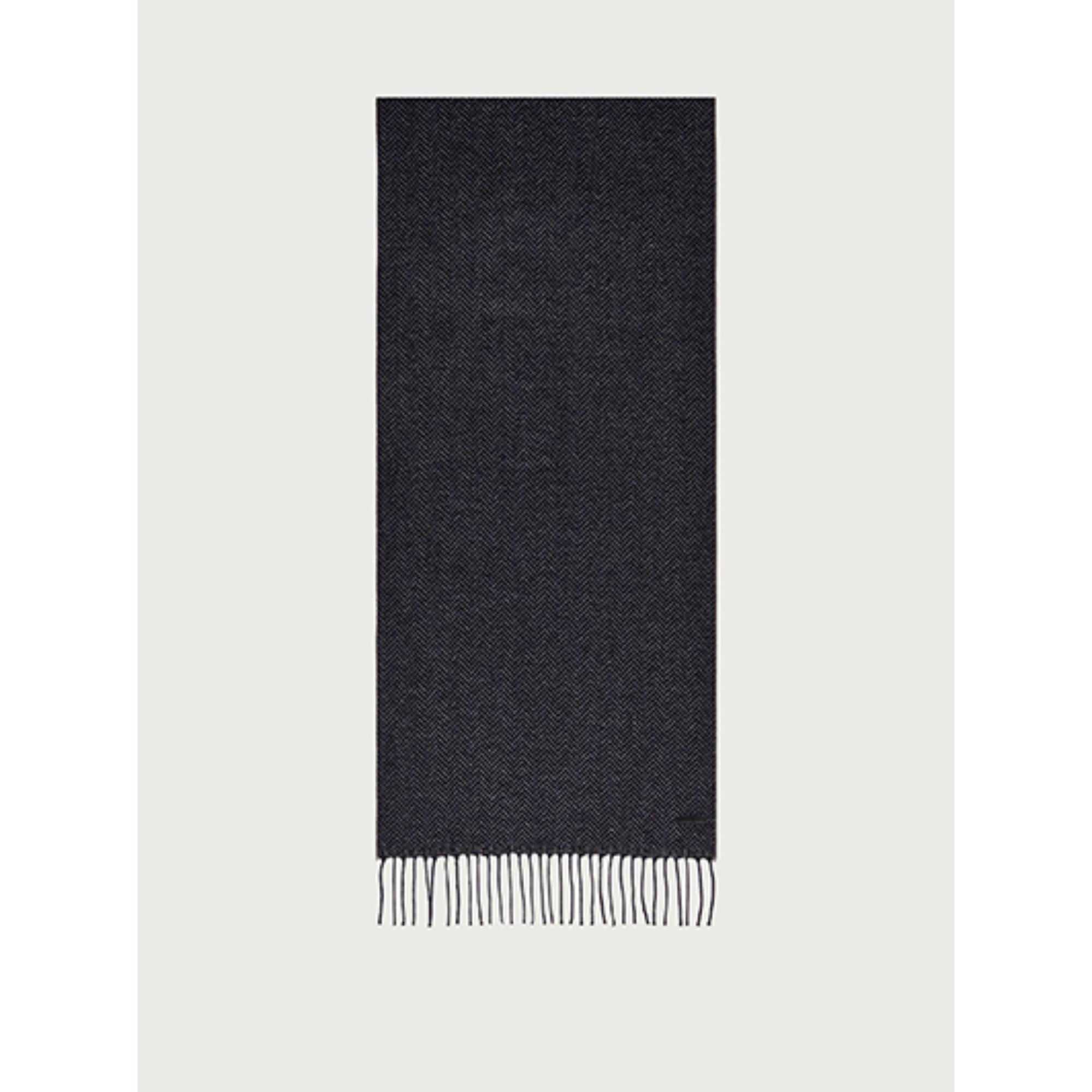 Double Sided Silk and Cashmere Scarf - Navy Blue/Grey