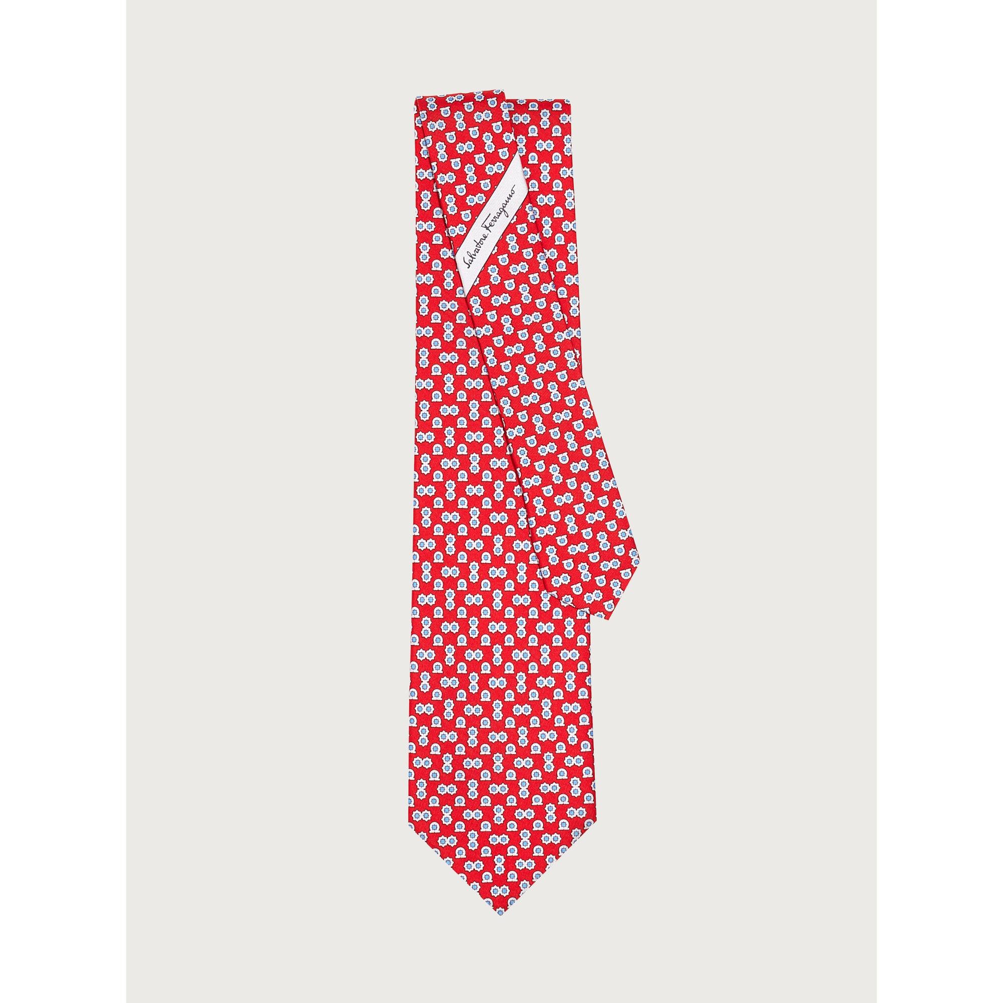 Gancini Print Silk Tie - Red