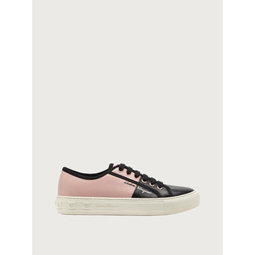 Color Block Sneaker in Calf Leather - Black/Pink