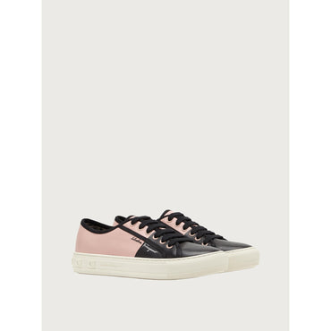 Color Block Sneaker in Calf Leather - Black/Pink