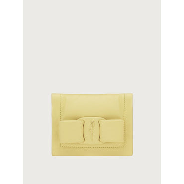 Viva Bow Credit Card Holder in Calf Leather - Technicolor Yellow