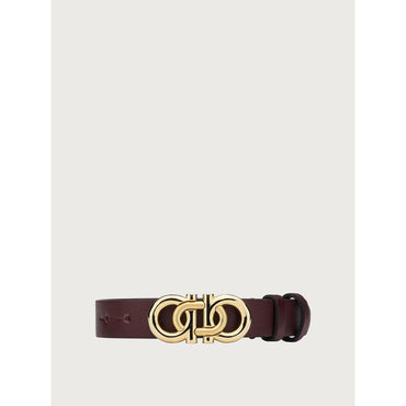 Gancini Bracelet in Calf Leather and Brass - Nebbiolo
