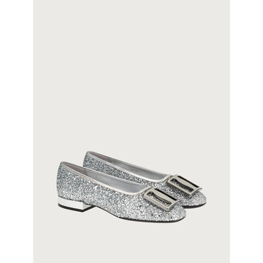 Chunky Buckle Ballet Flat - Silver