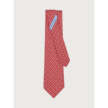Elephant and Gancini Print Silk Tie - Red