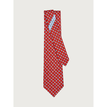 Lions And Flowers Print Silk Tie - Red