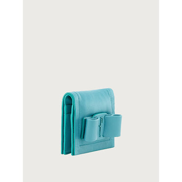 Viva Bow Credit Card Holder in Calf Leather - Tyrone Turquoise