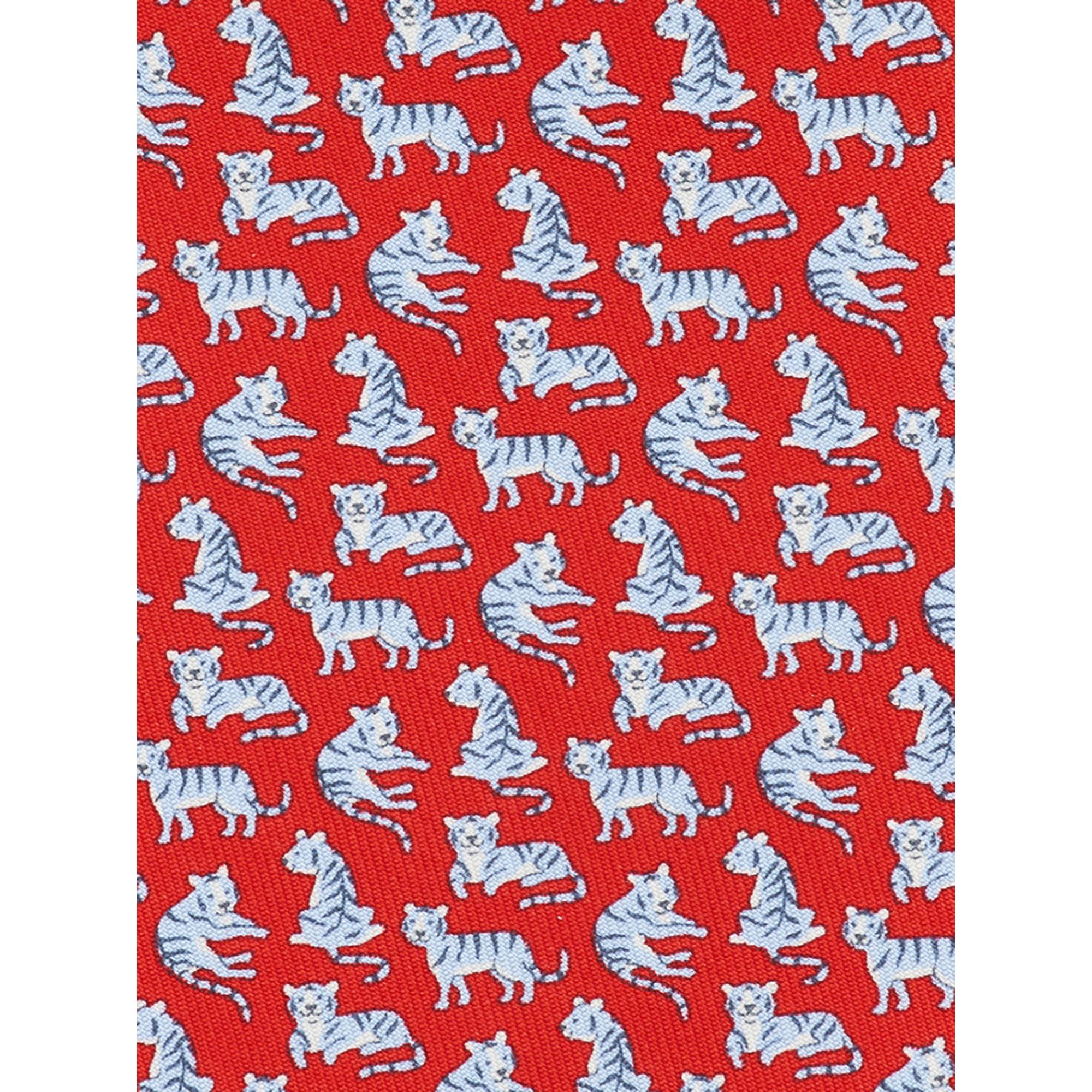 Tiger Print Silk Tie - Red/Sky Blue